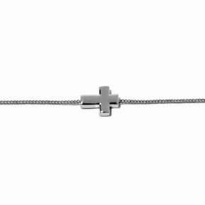 Silver-tone Sideways Cross Chain Bracelet,