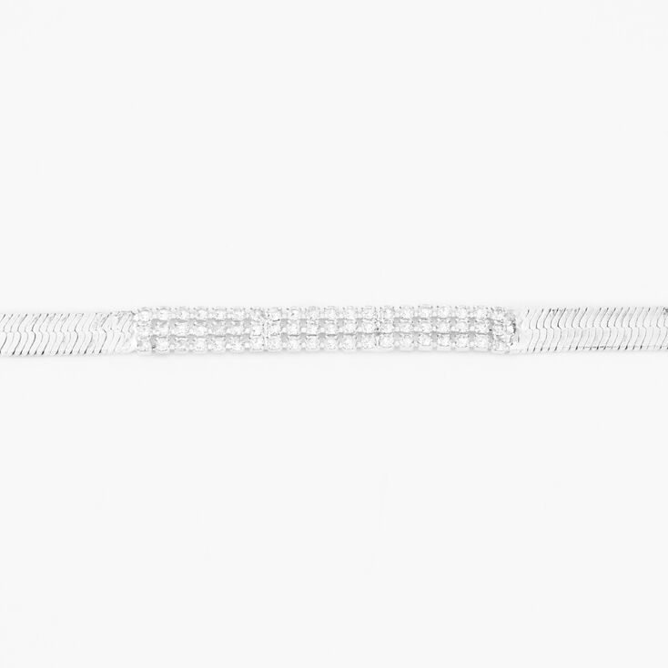 Silver Crystal &amp; Herringbone Chain Bracelet,