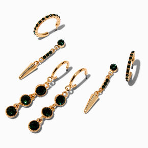 Gold-tone Emerald Green Crystal Earring Stackables Set - 3 Pack,