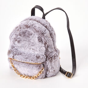 Grey Faux Fur Mini Backpack,
