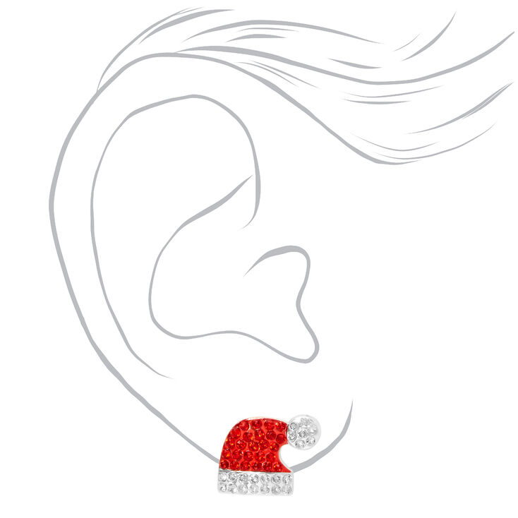 Santa Hat Stud Earrings - Red,