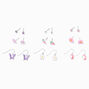 Boucles d&rsquo;oreilles papillon et fleurs couleur argent&eacute;e - Lot de 9,