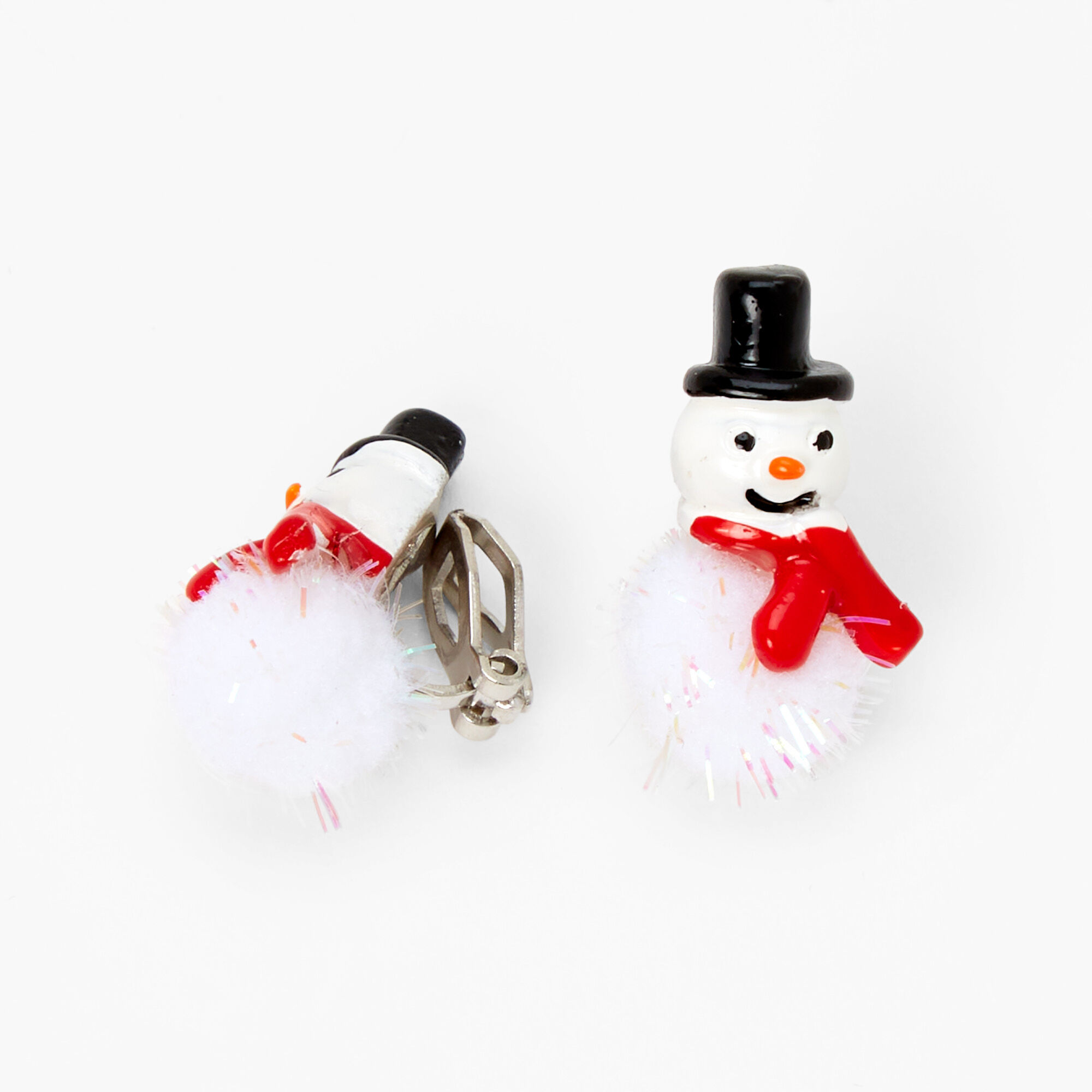 White Snowmen Earrings Snowman Studs Snowman Earrings Red and Green Scarfed Snowmen