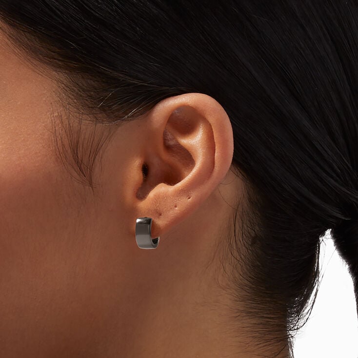 Black 10MM Wide Huggie Hoop Earrings,