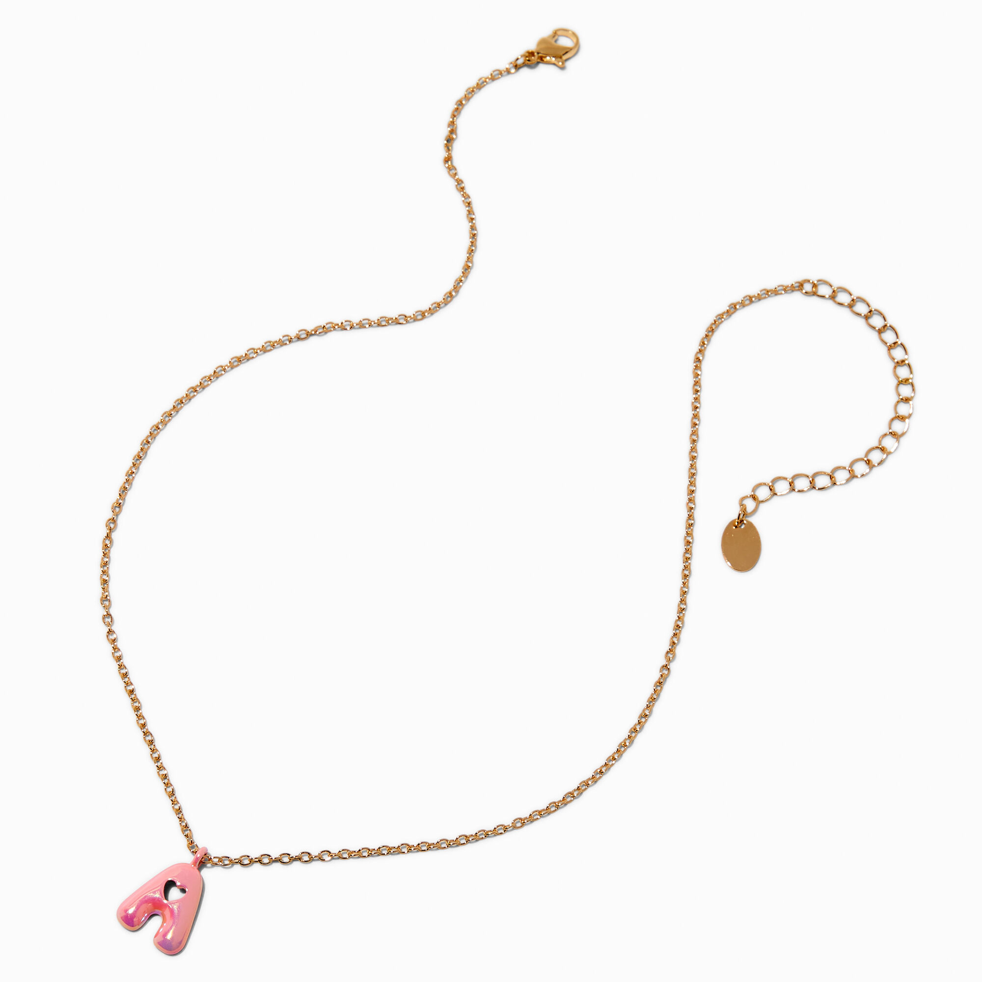 Pink Bubble Initial Heart Pendant Necklace - A,