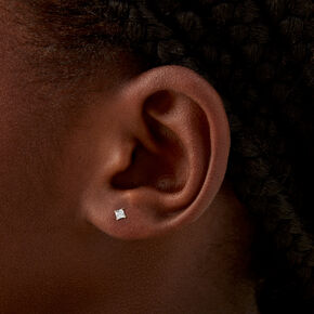 14K Gold Cubic Zirconia Square Stud Earrings - 3MM,