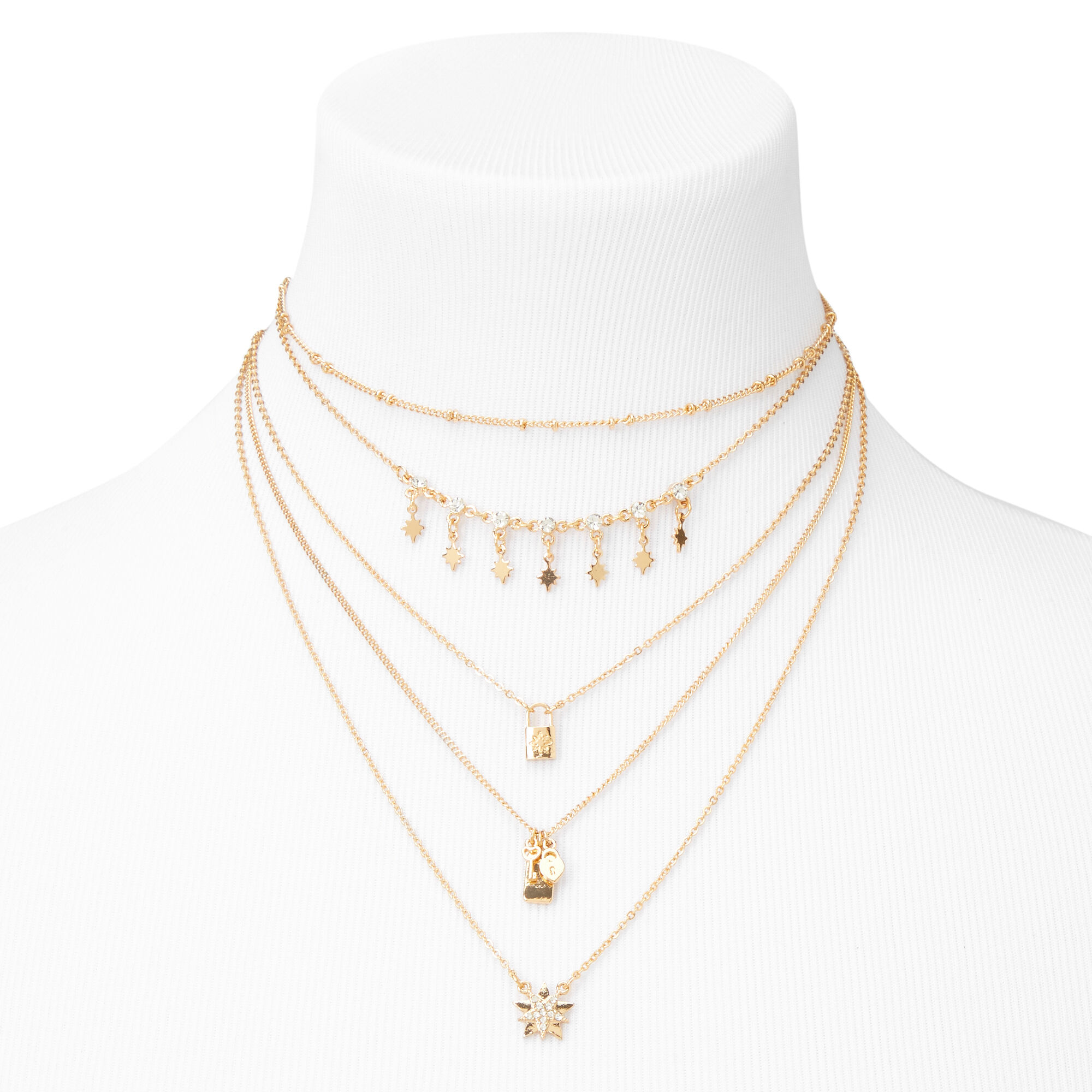 Gold Mixed Celestial Chain Multi Strand Necklace,