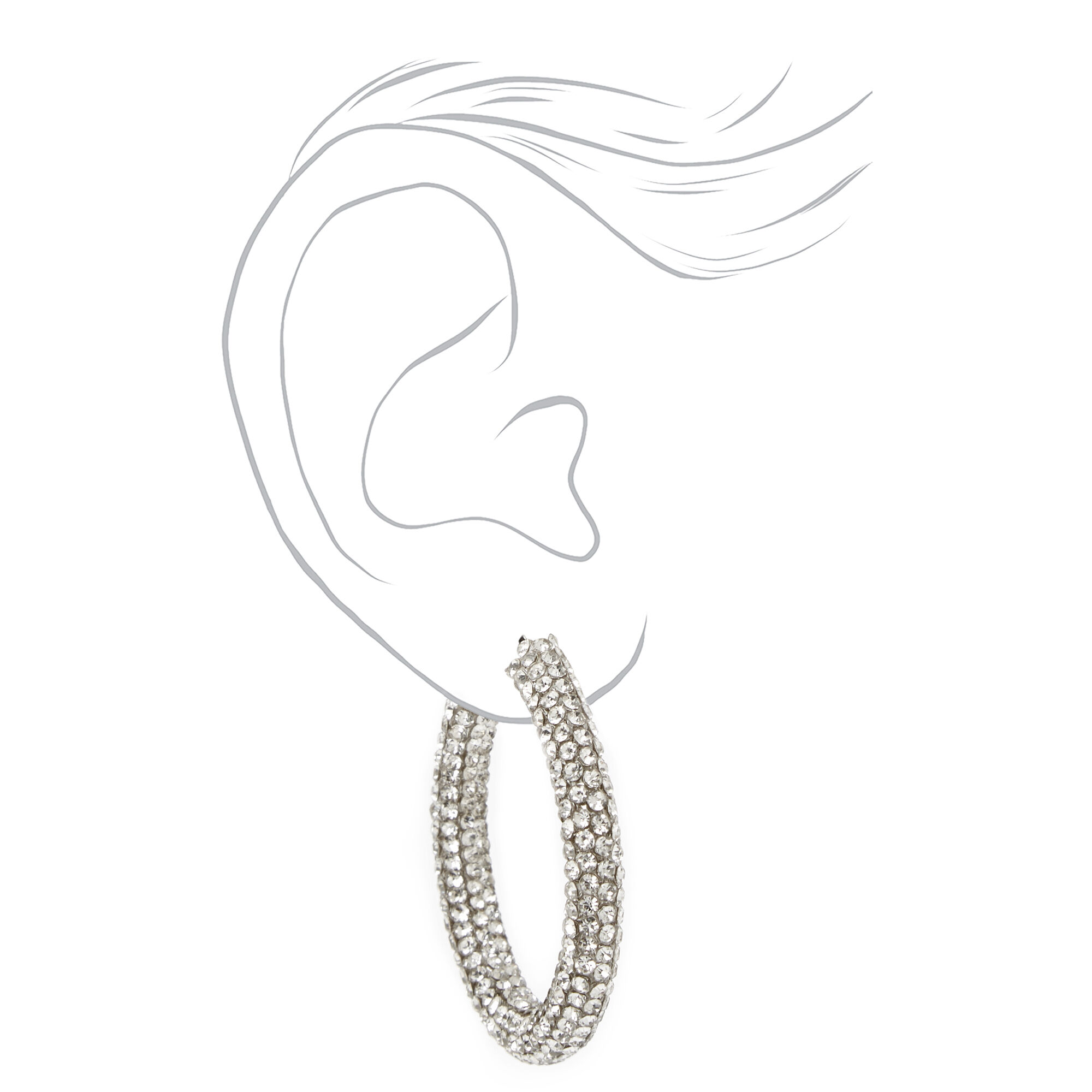 Silver 40MM Pave Embellished Hoop Earrings,