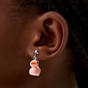 Pink Ducky 0.5&quot; Clip On Drop Earrings,