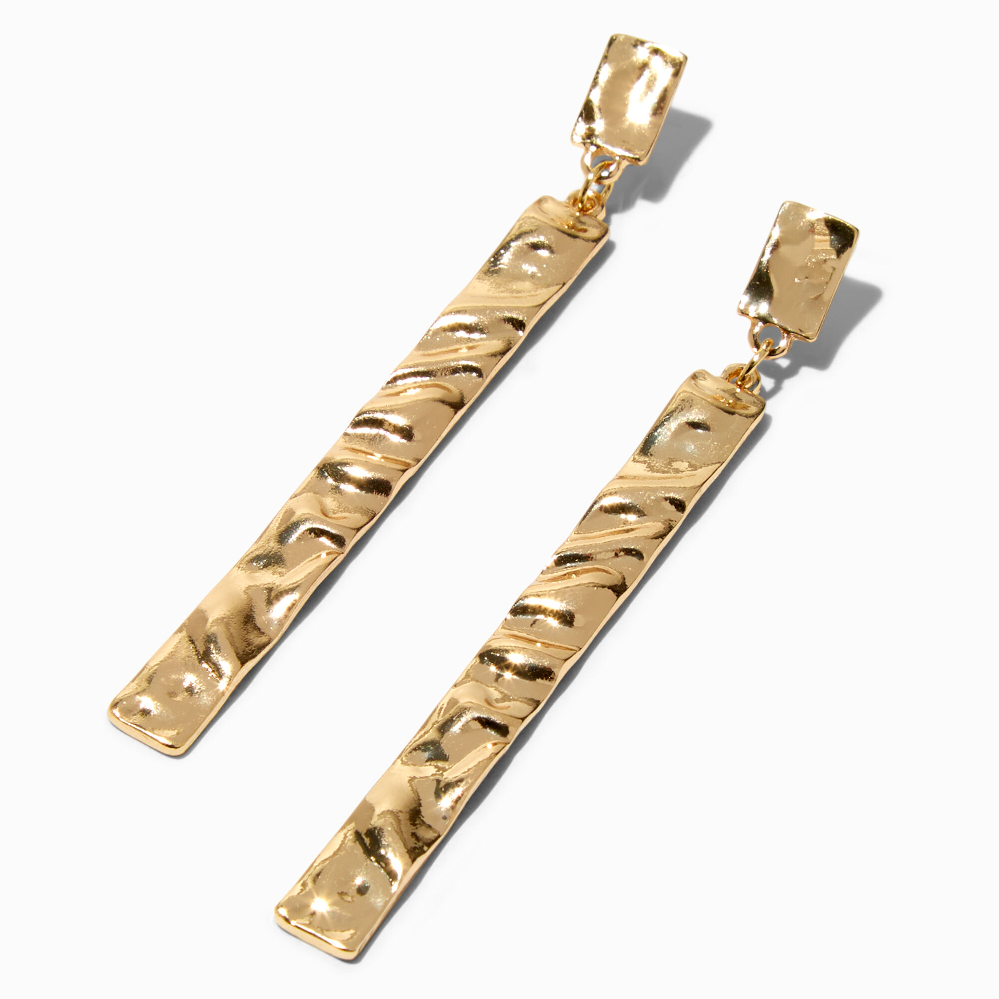 View Claires Tone Twisted Beaten 3 Linear Stick Drop Earrings Gold information