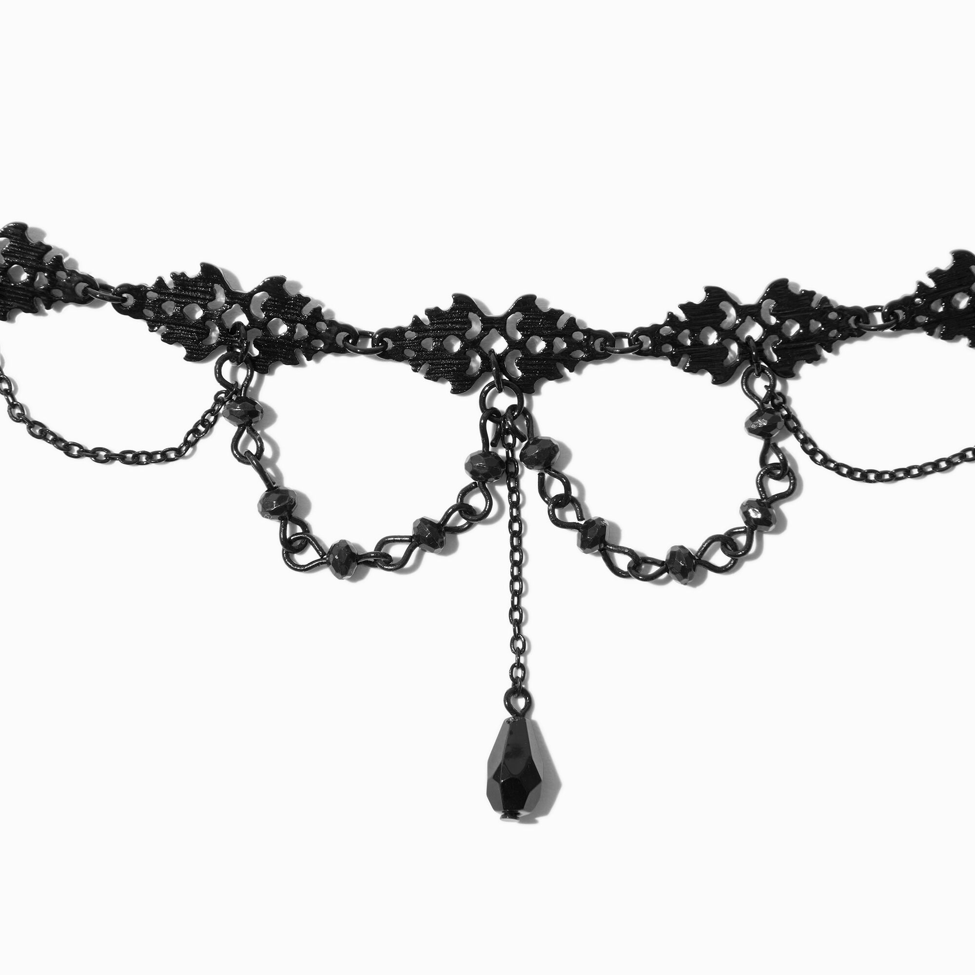 View Claires Filigree Drape Choker Necklace Black information