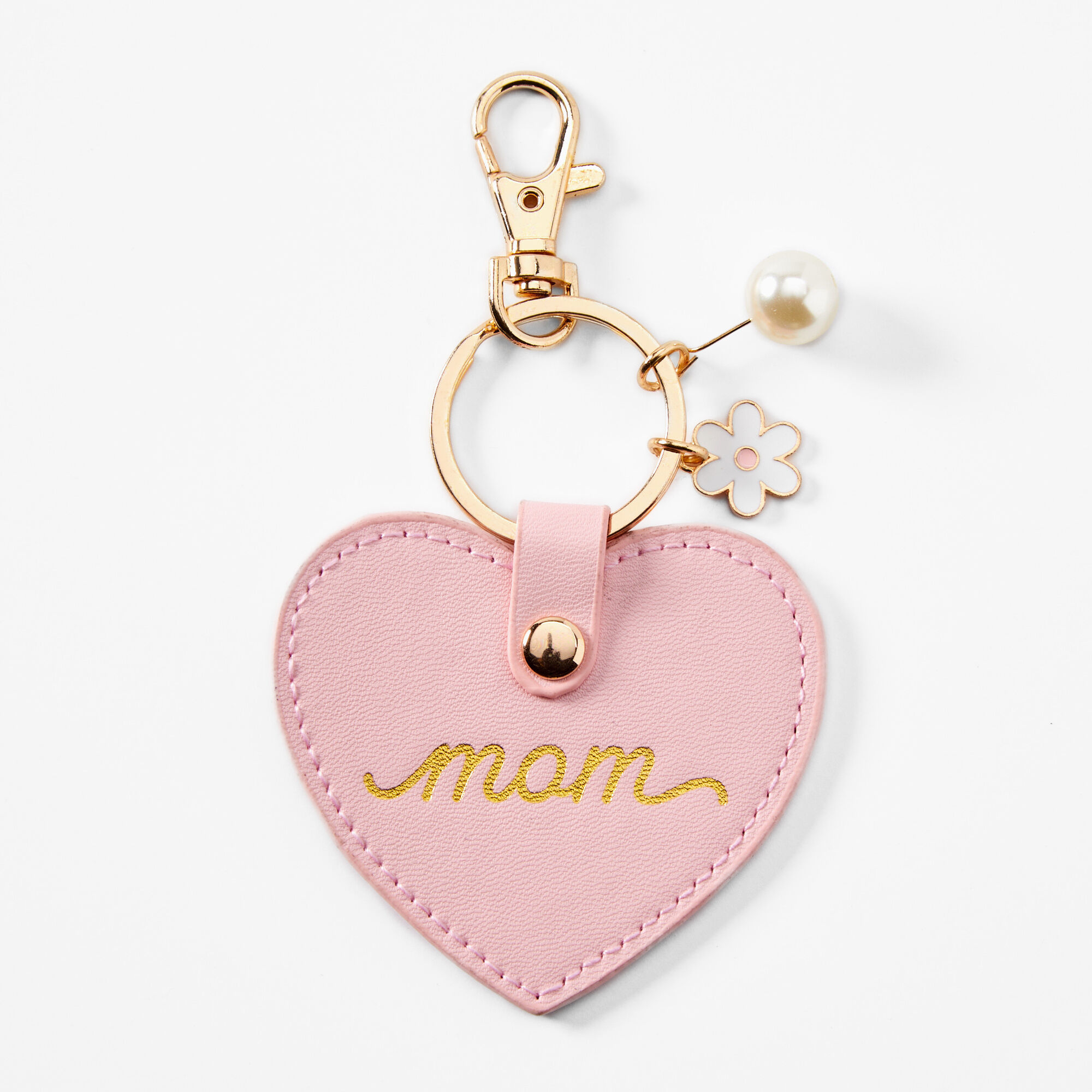 Pink Heart Mom Keychain,