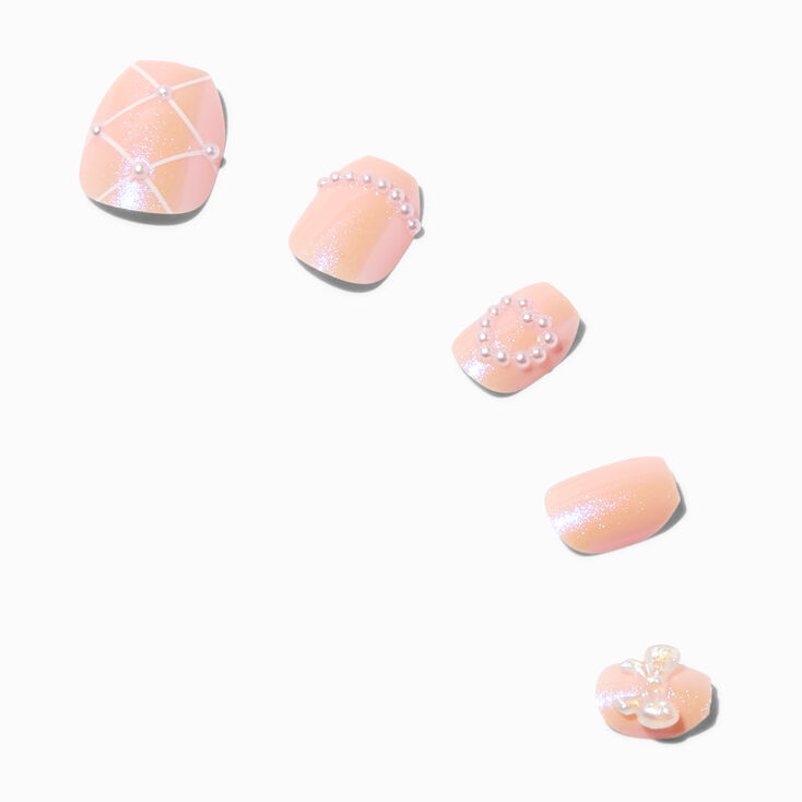3D Nude Bow Coffin Press On Vegan Faux Nail Set - 24 Pack