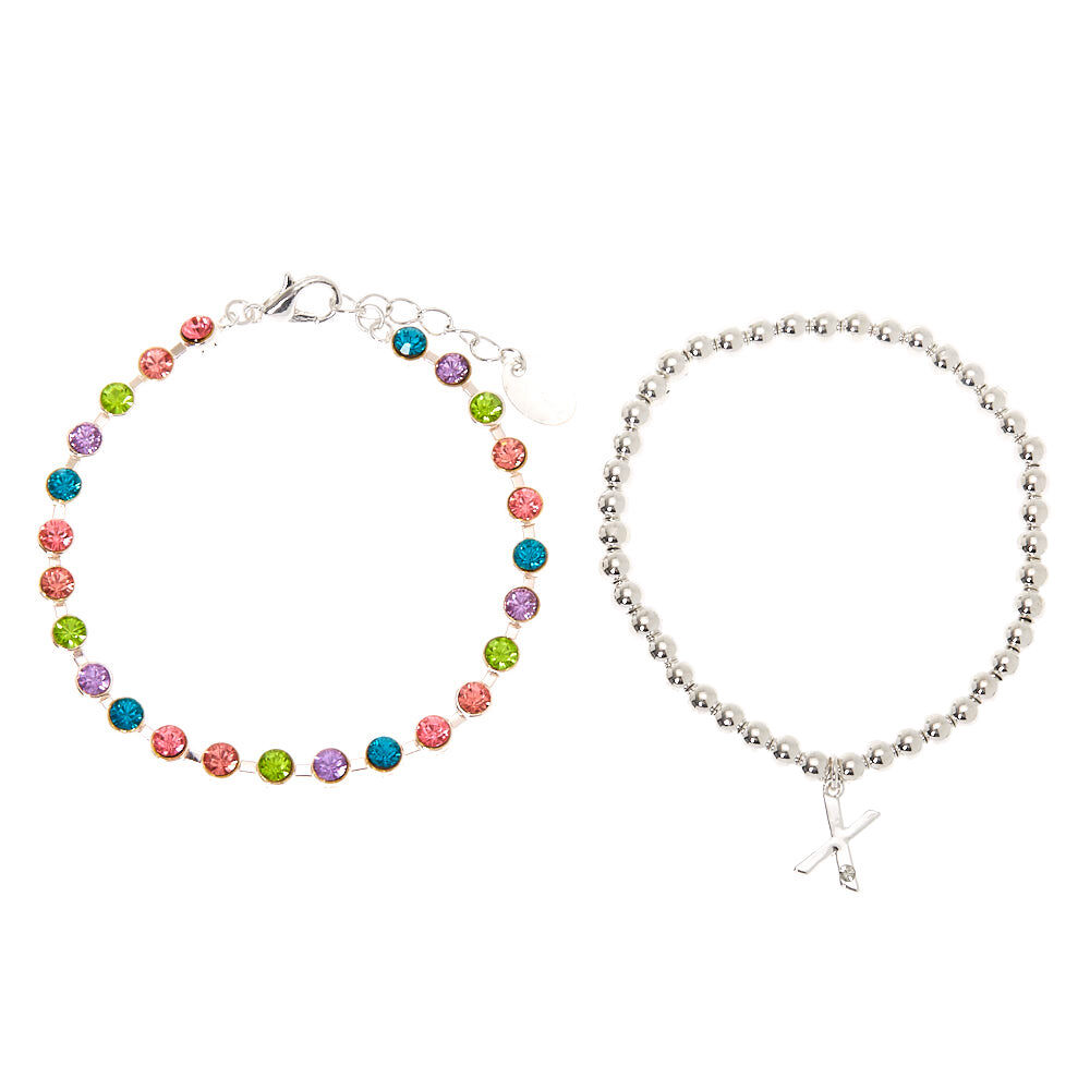 Silver Rainbow Initial Jewellery Gift Set - X, 4 Pack,