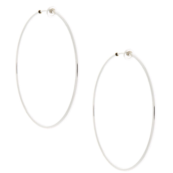 Silver 60MM Spring Clip Hoop Earrings,
