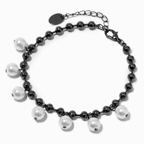 Bracelet de cha&icirc;ne avec breloques perles d&rsquo;imitation couleur h&eacute;matite,
