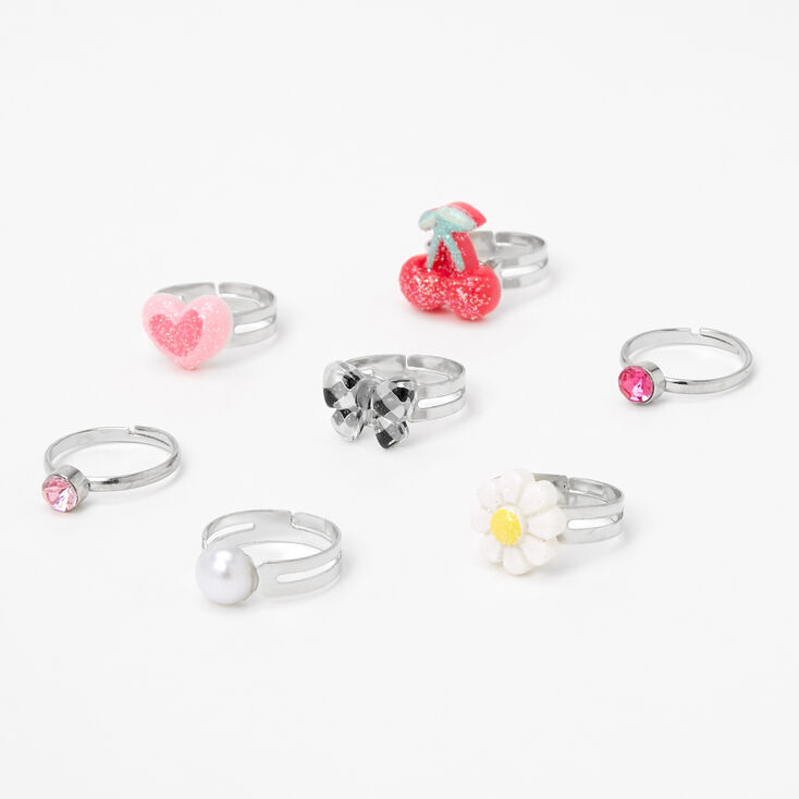 Claire&#39;s Club Charm Rings in Pink Heart Box - 7 Pack,