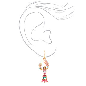 Gold 2&quot; Pink Lobster Crystal Drop Earrings,
