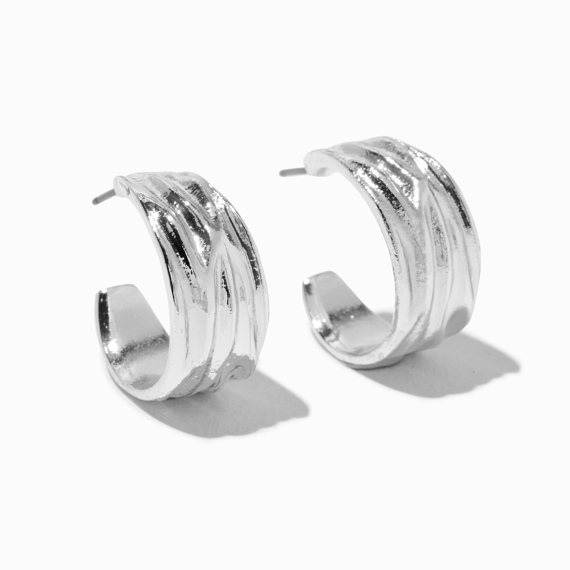 View Claires Tone 20MM Wide Textured Hoop Earrings Silver information