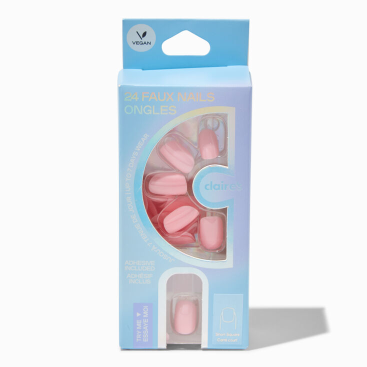 Pink Glossy Short Square Vegan Faux Nail Set - 24 Pack,