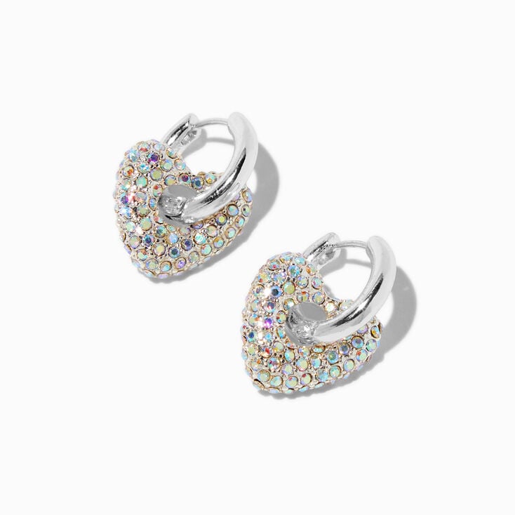 Cr&eacute;oles c&oelig;ur bomb&eacute; strass AB iridescent couleur argent&eacute;e,