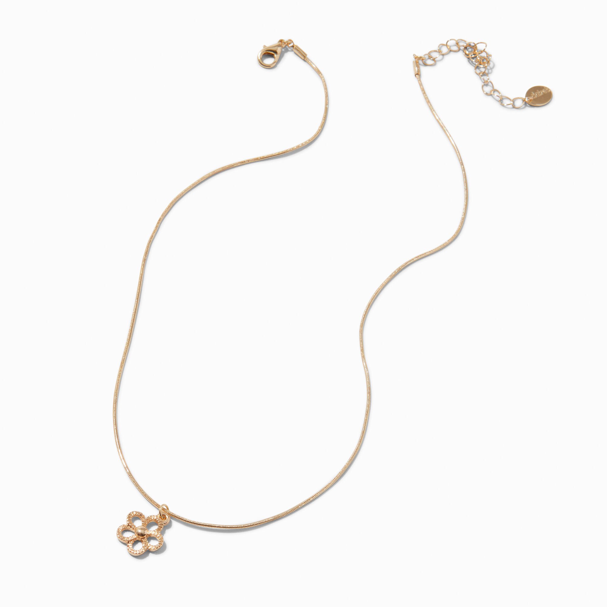 Gold-tone Textured Flower Pendant Necklace ,