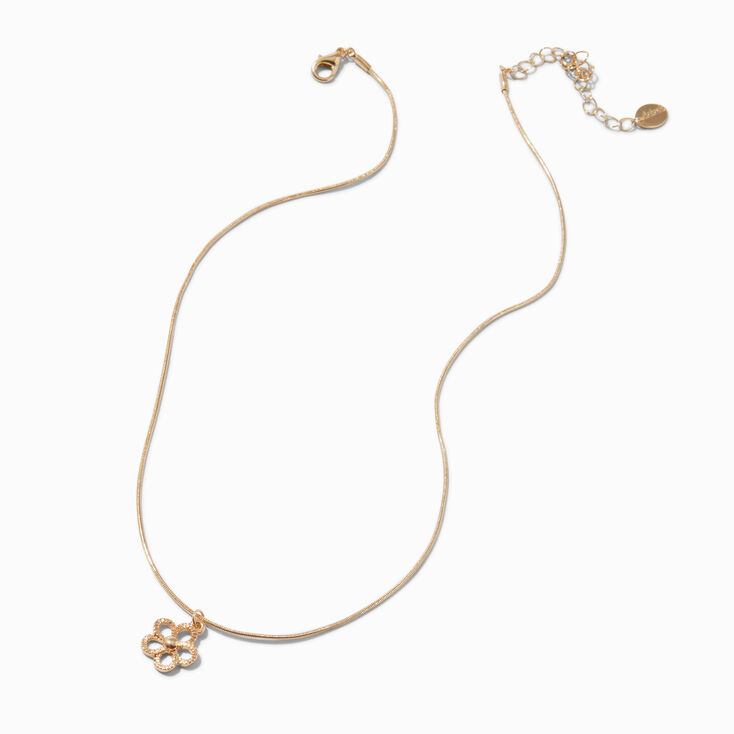 Gold-tone Textured Flower Pendant Necklace ,