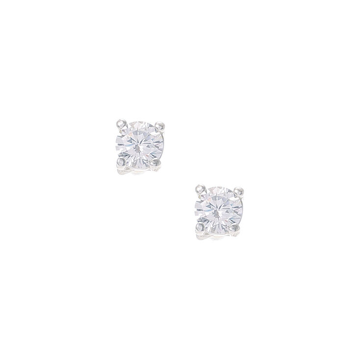 Claire's Clous d'oreille 4 mm en zircon cubique d'imitation couleur argenté