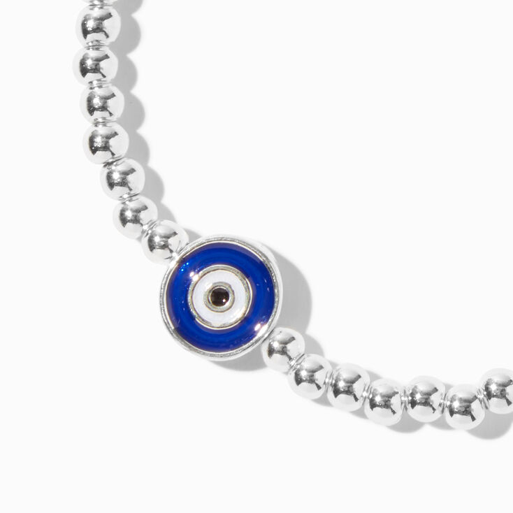 Bracelet &eacute;lastique perl&eacute; &agrave; billes sph&eacute;riques mauvais &oelig;il couleur argent&eacute;e,