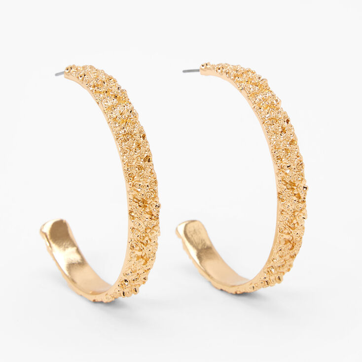 Gold 50MM Rugged Textured Hoop Earrings,
