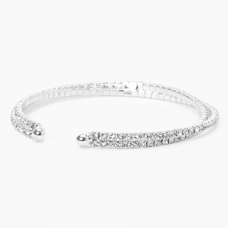 Silver-tone Criss Cross Rhinestone Slim Cuff Bracelet,