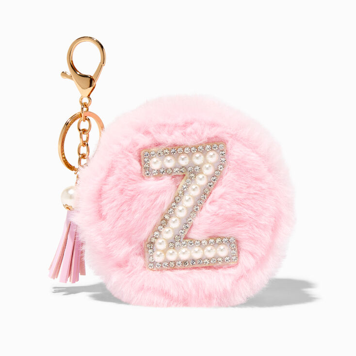 Pink Furry Pearl Initial Coin Purse Keychain - Z,
