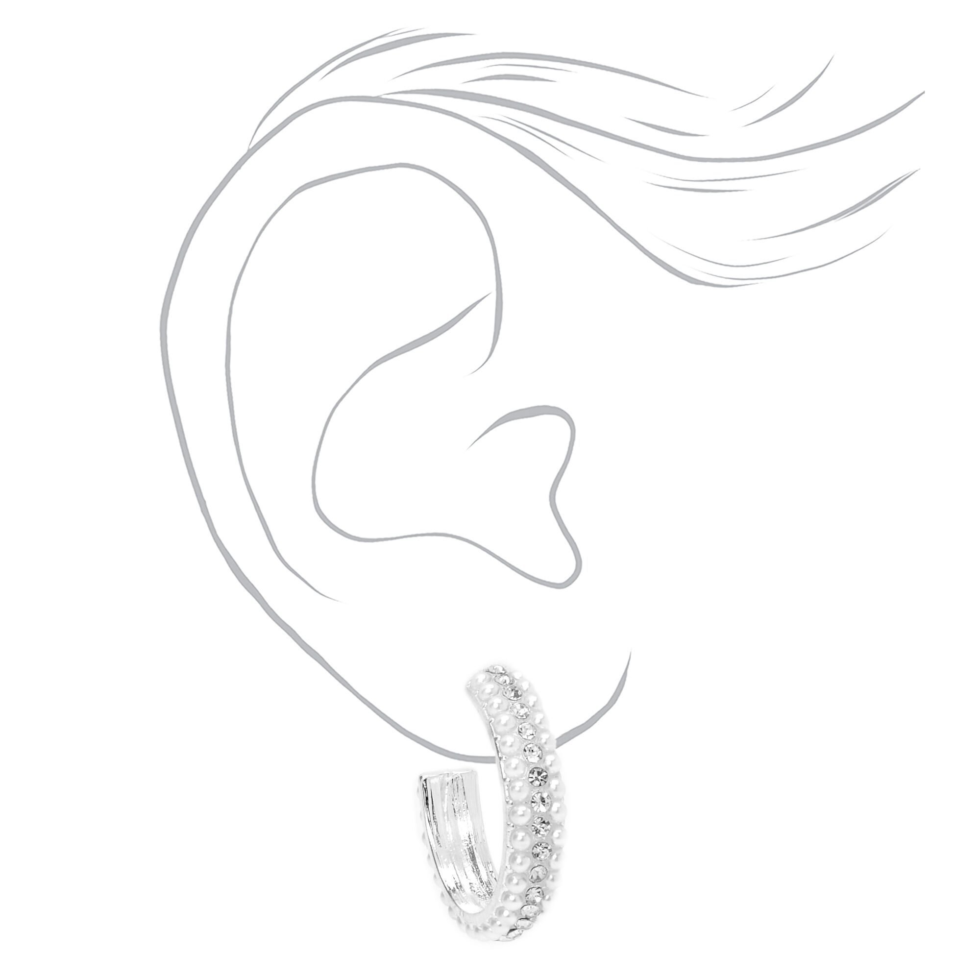 Silver 30MM Pearl Triple Hoop Earrings,
