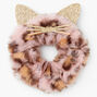 Medium Pink Faux Fur Leopard Hair Scrunchie,
