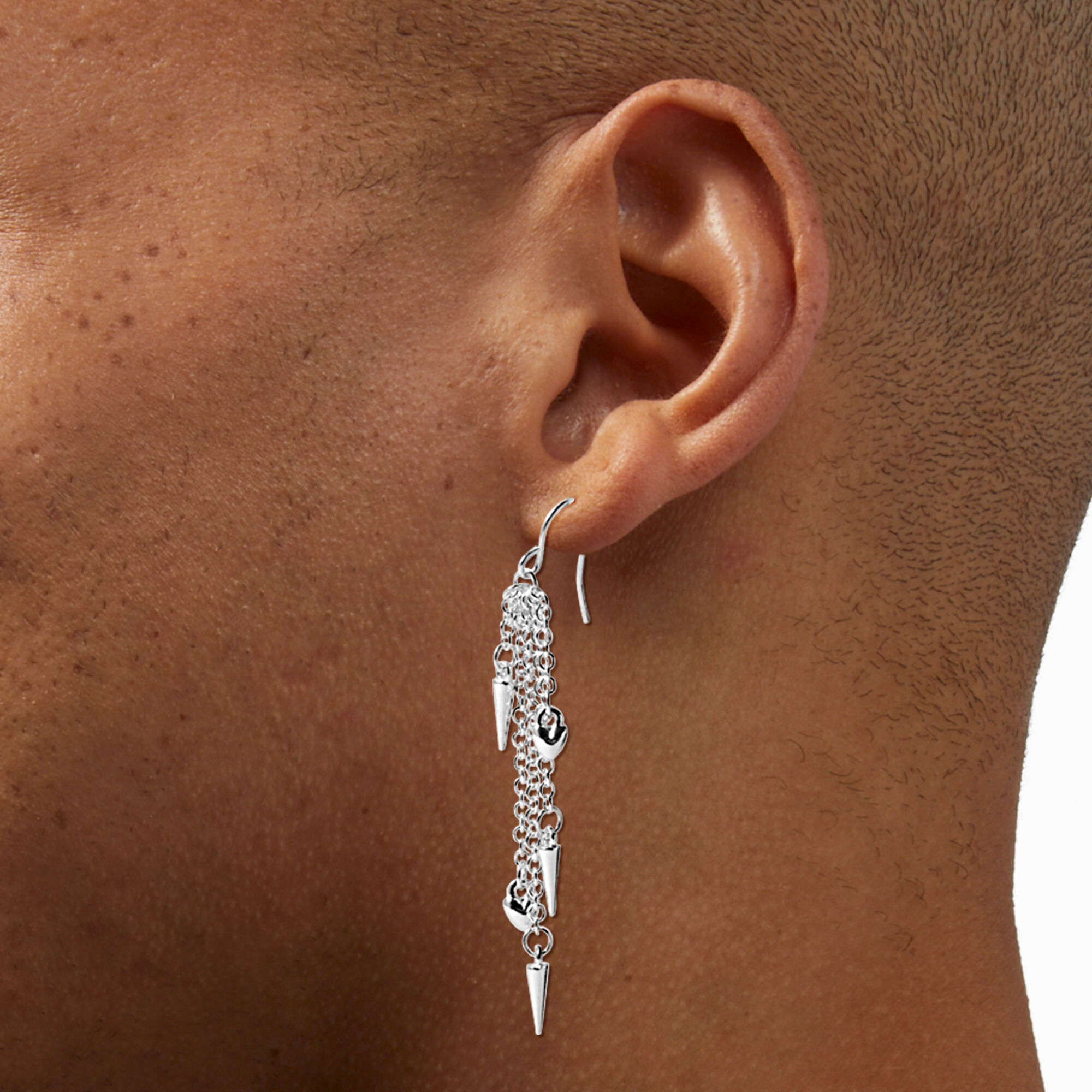 Silver-tone Spike & Heart Fringe 2" Drop Earrings,