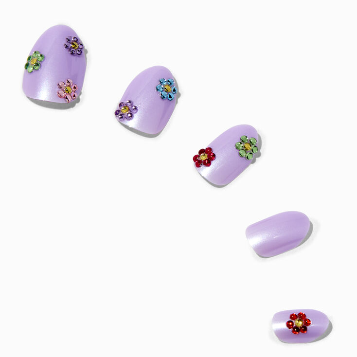 3D Flower Charm Stiletto Press On Vegan Faux Nail Set - 24 Pack