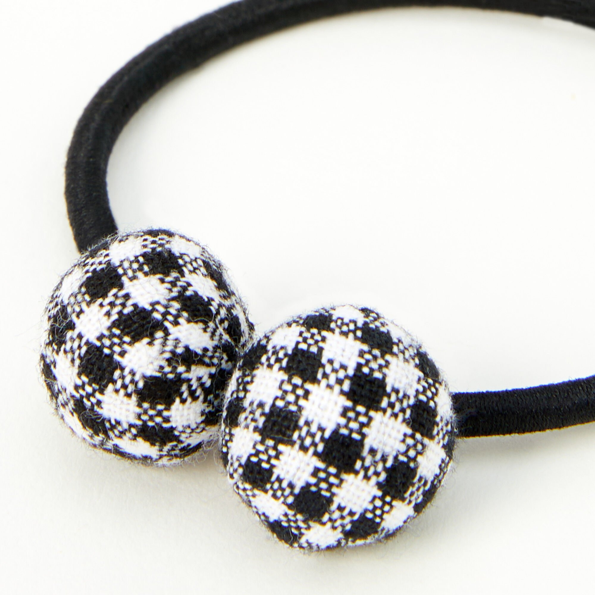 Black Plaid Beaded Hair Ties - 2 Pack,