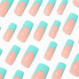 Light Blue French Tip Long Square Vegan Faux Nail Set - 24 Pack,