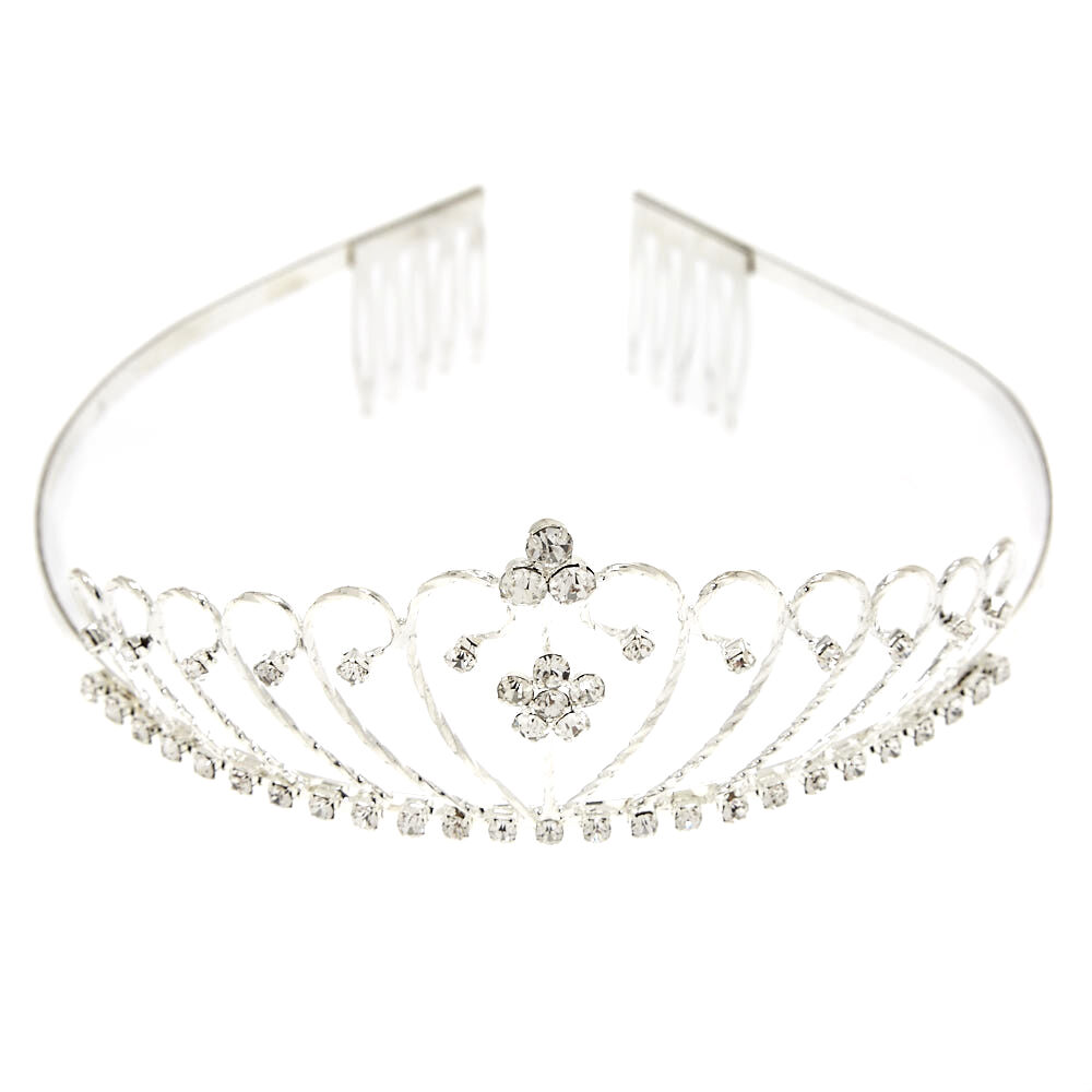 Diadème à fleurs orné de strass couleur argentée,