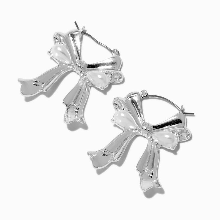 Pearl Bow Silver-tone Drop Earrings,