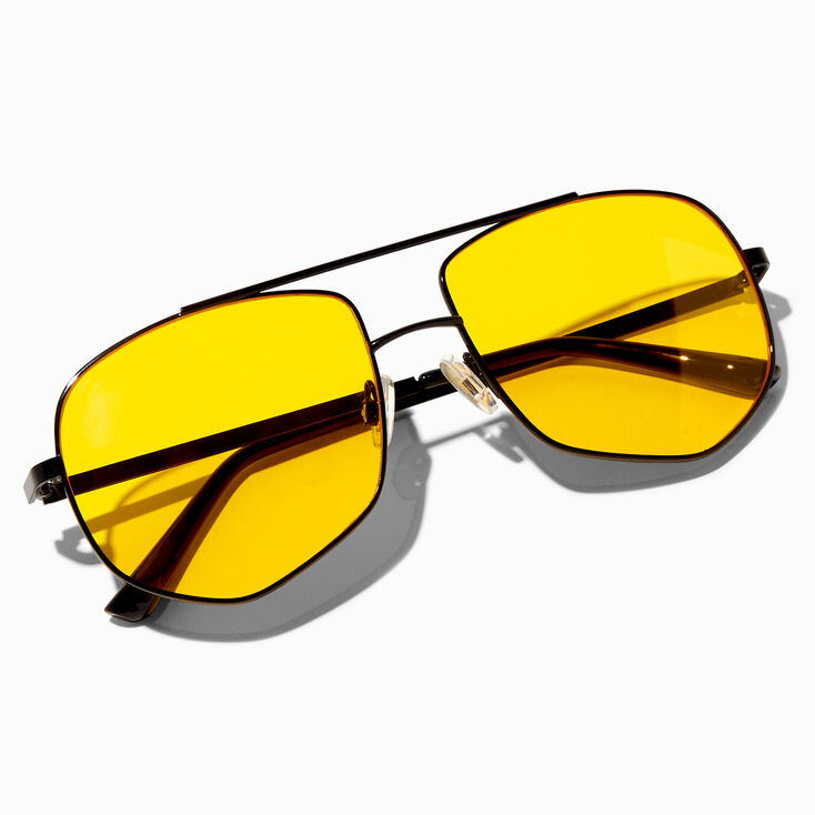 Yellow Lens Black Aviator Sunglasses,