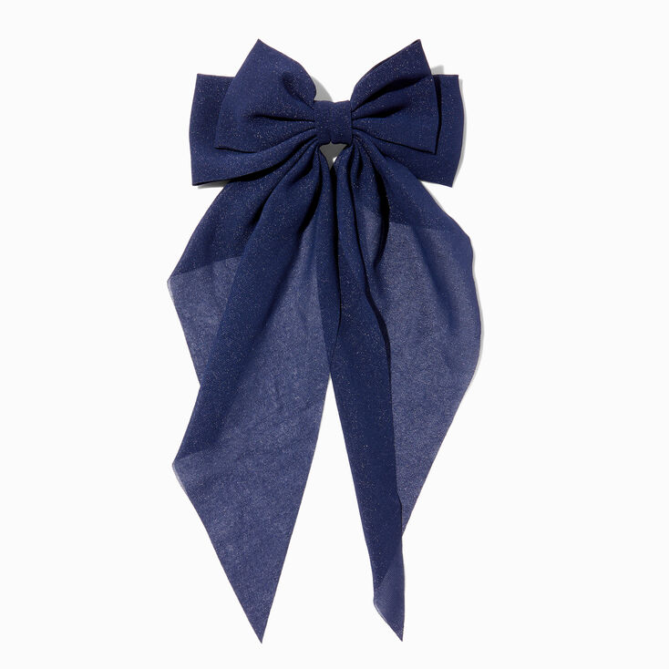 Navy Blue Long Tail Hair Bow Clip,