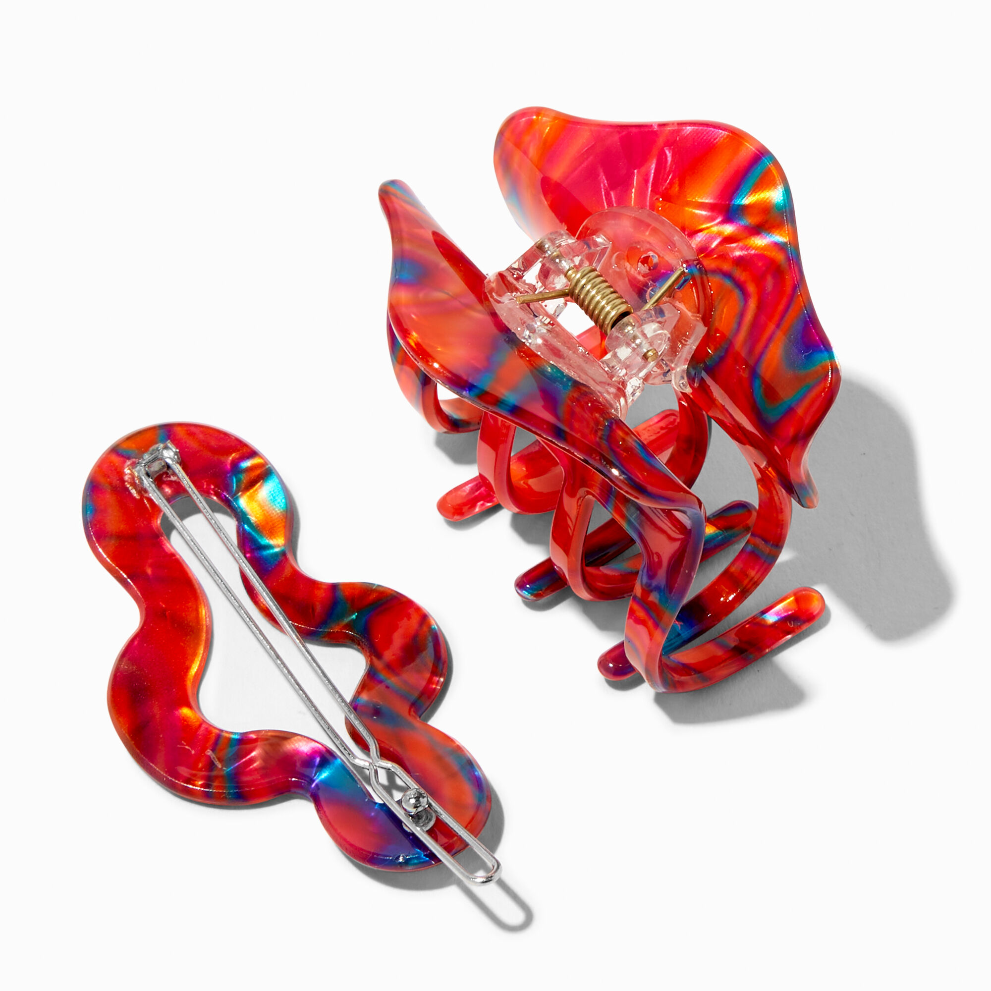Retro Swirl Rainbow Hair Claw & Clip - 2 Pack,
