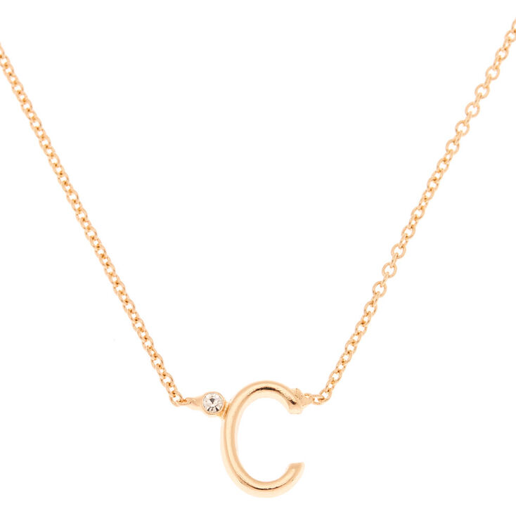 Gold Stone Initial Pendant Necklace - C,
