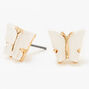 Gold Glitter Butterfly Stud Earrings - White,
