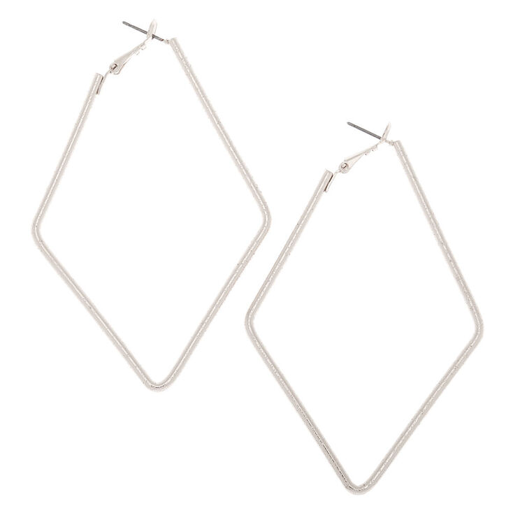 Claire's Créoles texturées en forme de diamant 80 mm couleur argenté