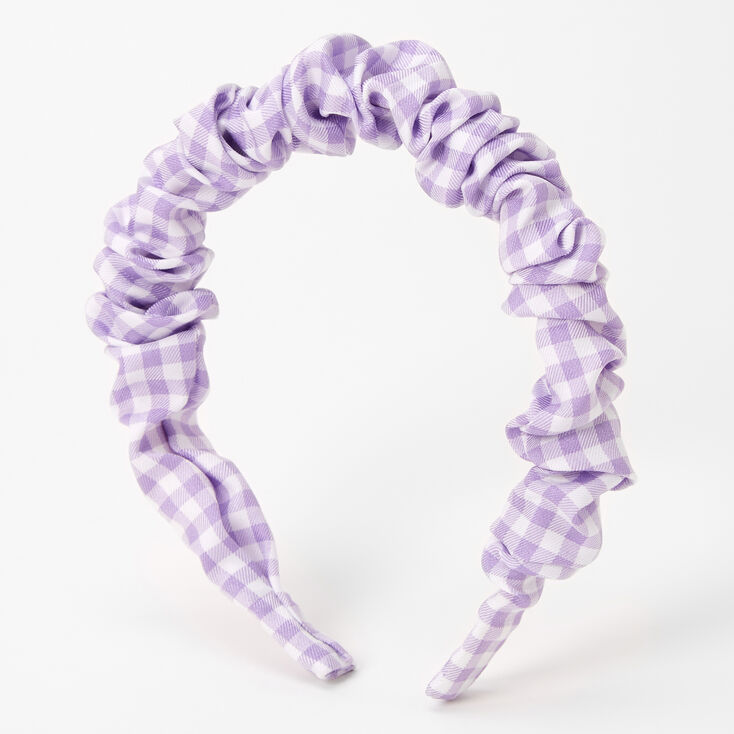 Ruffled Gingham Headband - Lilac &amp; White,