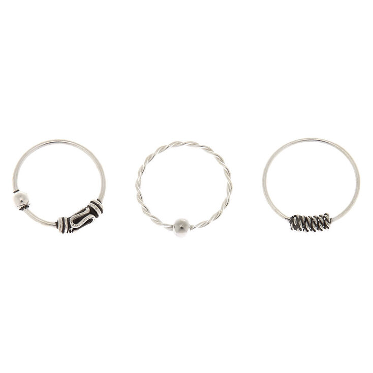 Lot de 3 paires d&rsquo;anneaux de cartilage torsad&eacute;s d&#39;inspiration balin&eacute;enne 22&nbsp;g couleur argent&eacute;,