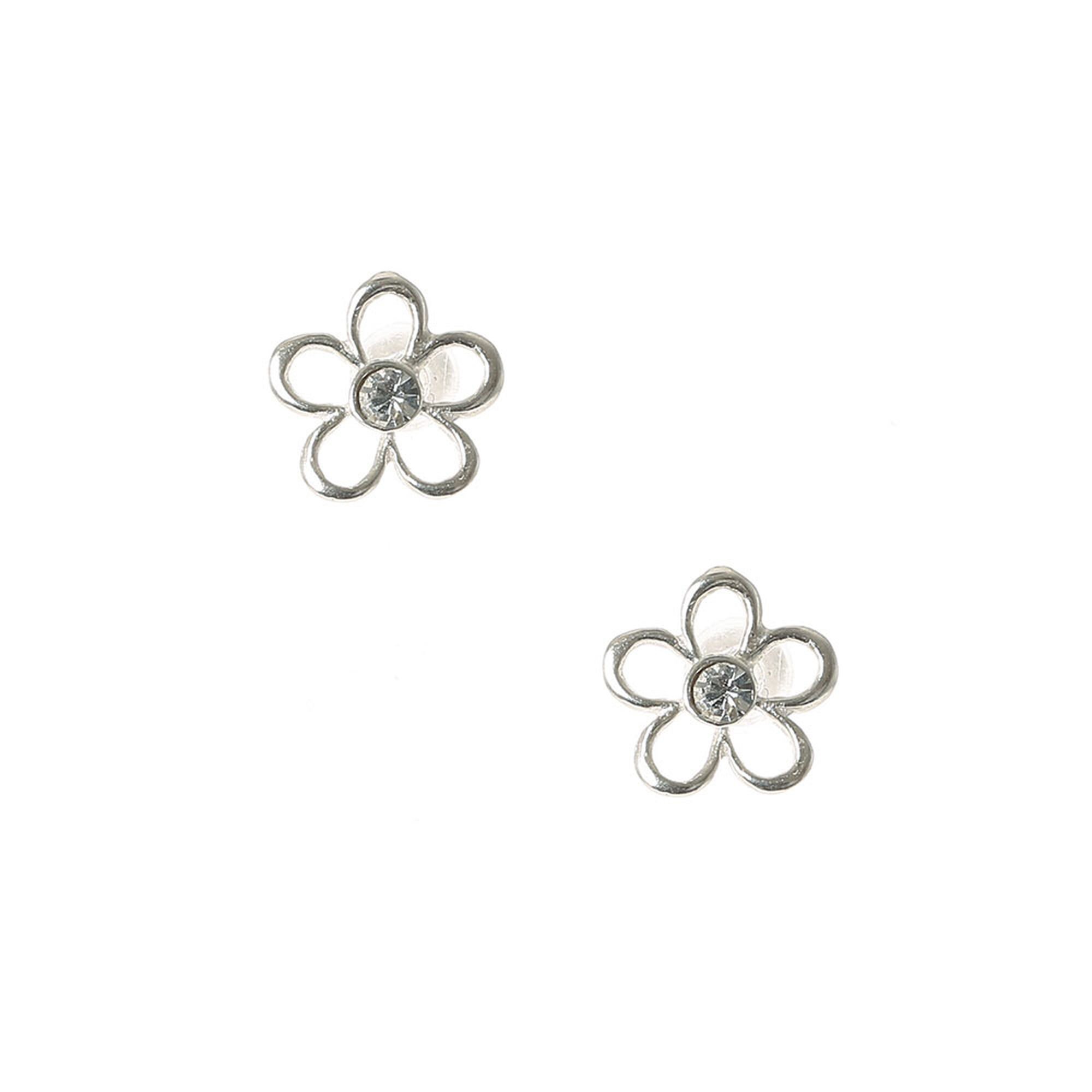 View Claires Open Flower Stud Earrings Silver information
