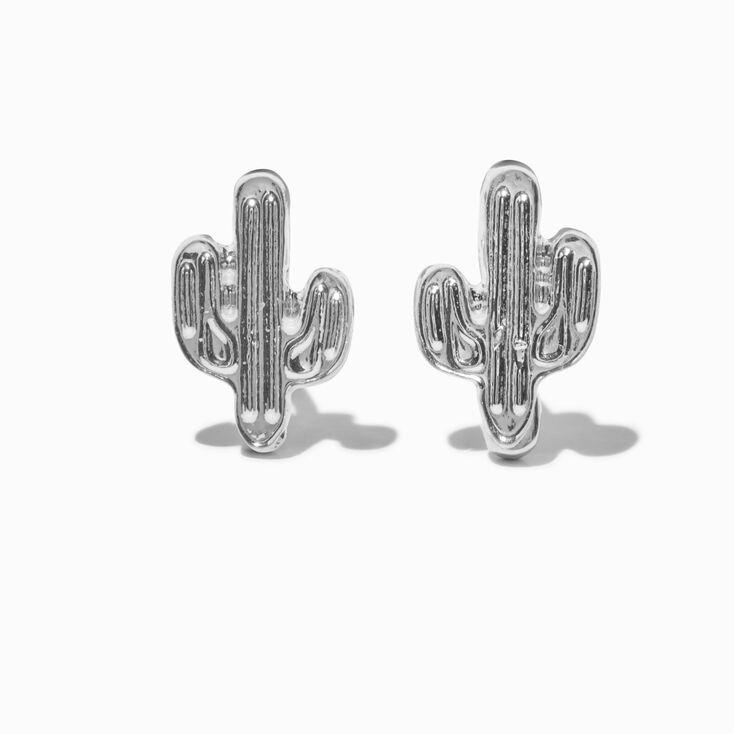 Silver-tone Cactus Stud Earrings,